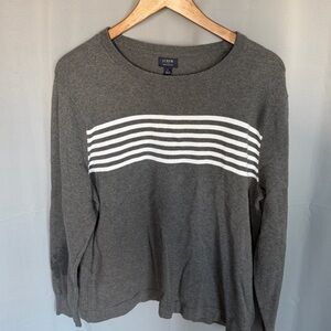 J. Crew Charcoal and White Striped Preppy Business Casual Cotton Sweater Size L